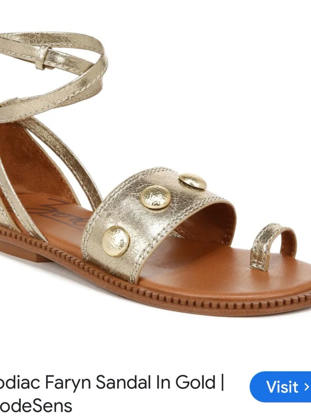 Zodiac Metallic Gold Studded Ankle-Wrap Sandal
